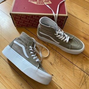 Vans Sk8-Hi Platform Sneakers in Olive and White